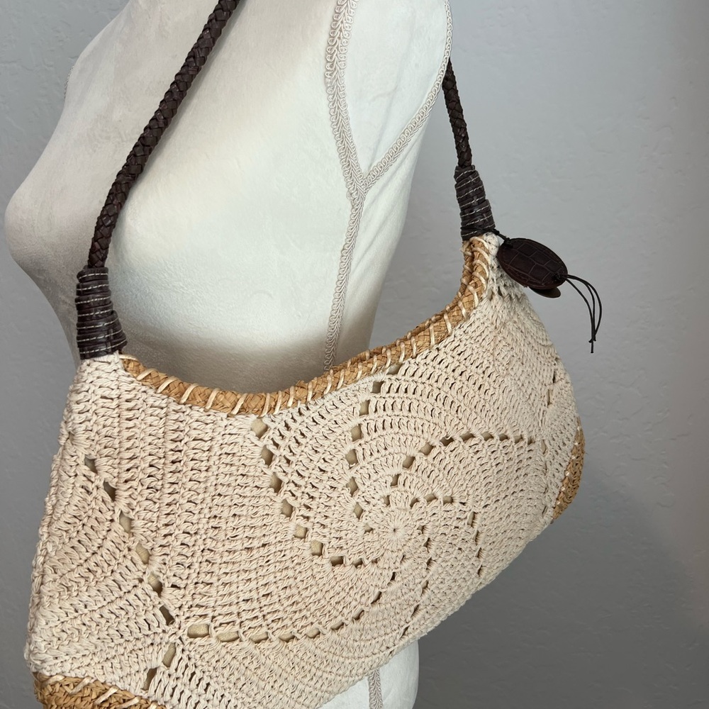 Liz Claiborne Cream and Brown Crochet Shoulder Bag